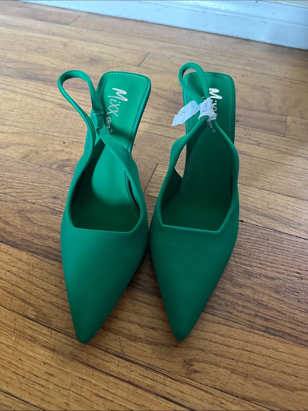 Mixx Shuz Emerald Green Pointed-Toe Slingback Heels